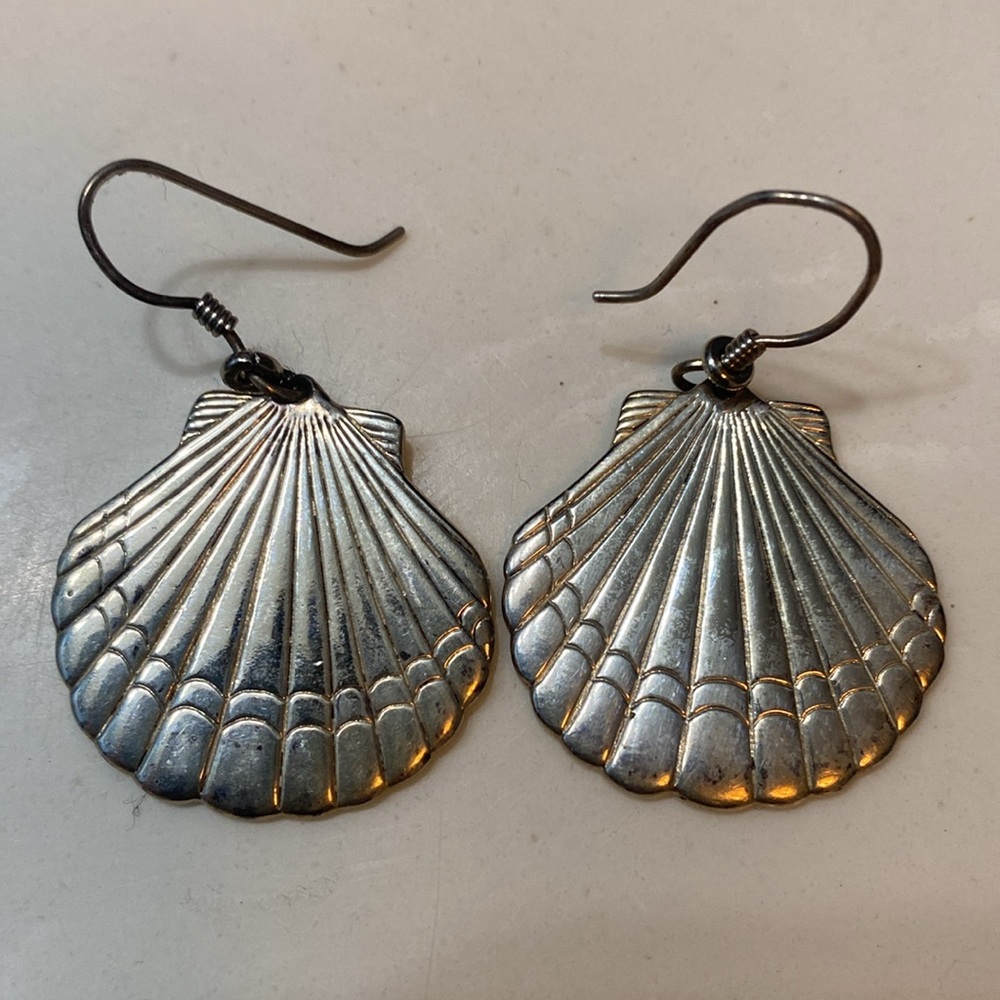 Vintage Sterling silver handmade seashell earrings